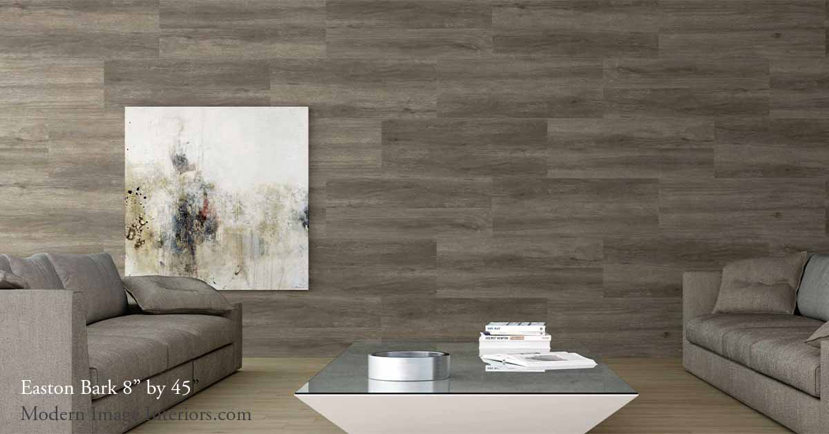 Easton Bark a WoodLook Tile Plank on a Wall in a Room Setting